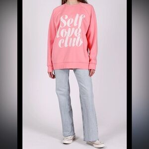 Brunette The Label x benefit cosmetics collab pink sweatshirt casual cozy fall
